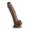 Fleshstixxx 8 Inch Vibrating Silicone Dildo With Balls - Chocolate