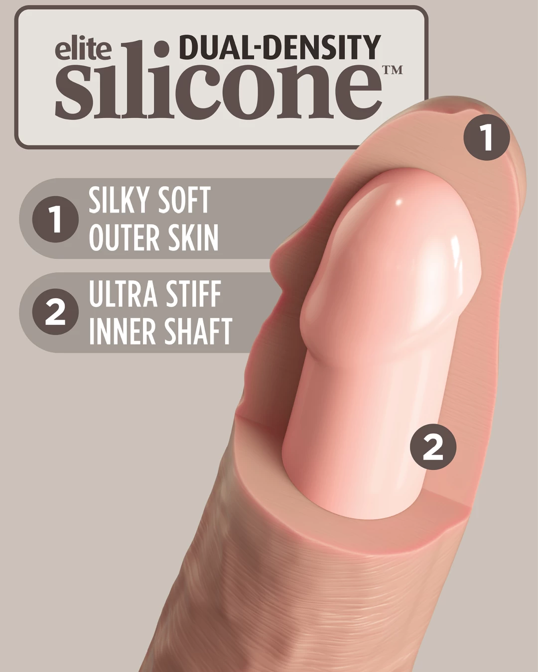 King Cock Elite 7" Vibrating Silicone Dual Density Dildo - Vanilla - Image 6