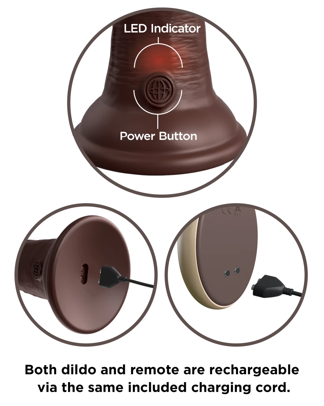 King Cock Elite 9" Vibrating Silicone Dual Density Dildo With Remote - Chocolate - Image 5