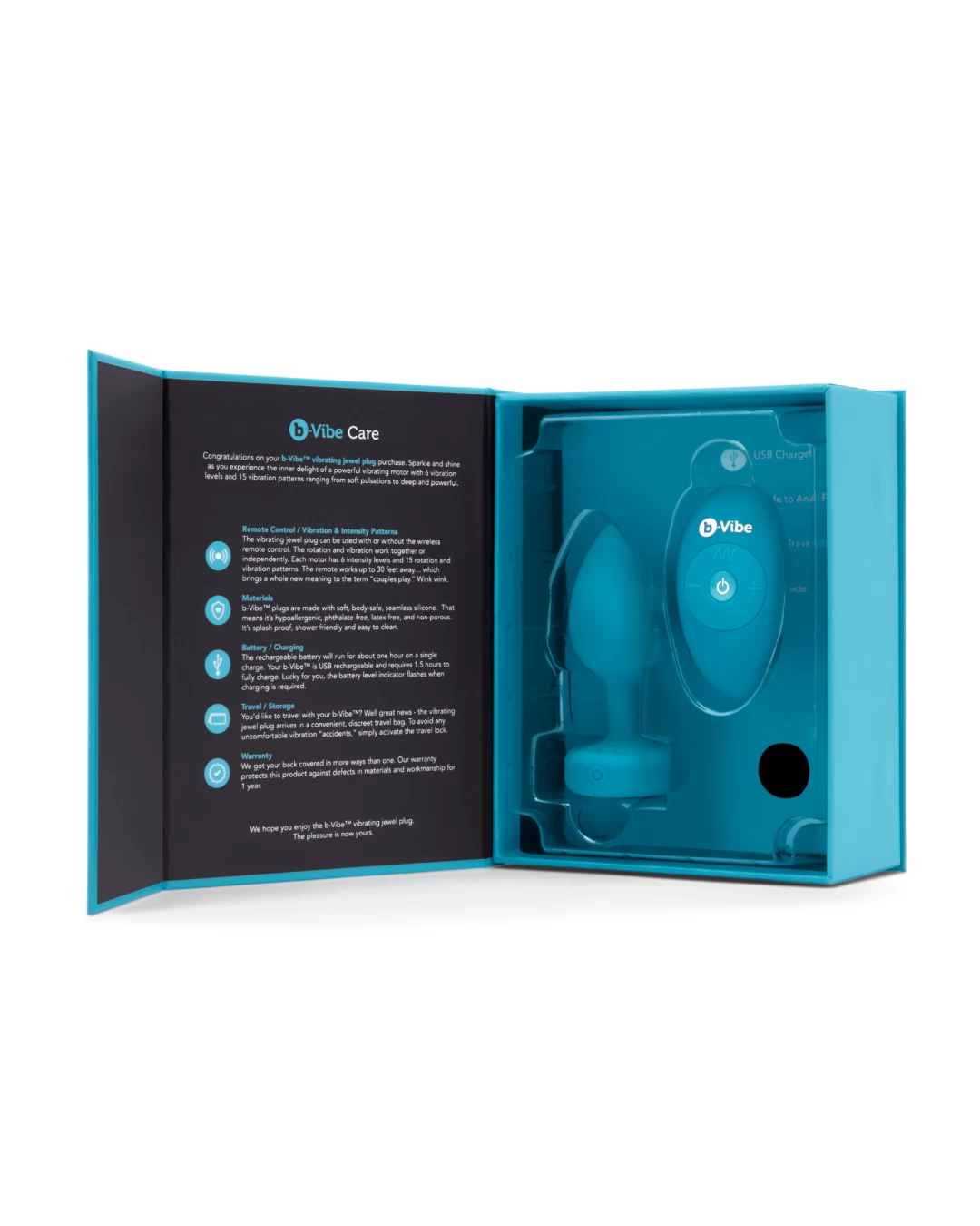 B-vibe Vibrating Jewel Anal Plug S/M - Aqua - Image 9