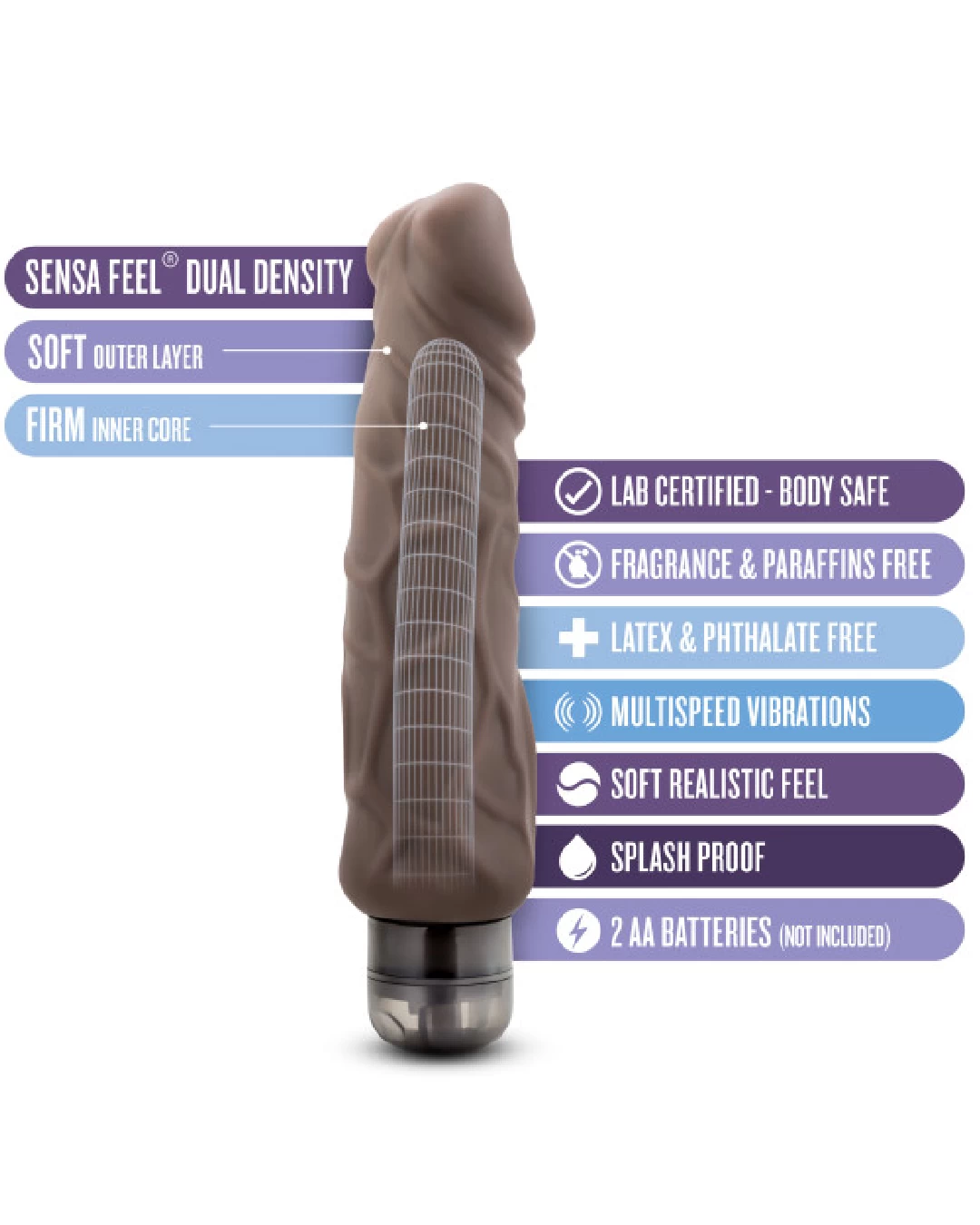 Blush Home Wrecker Dual Density Vibrating Dildo - Chocolate - Image 4