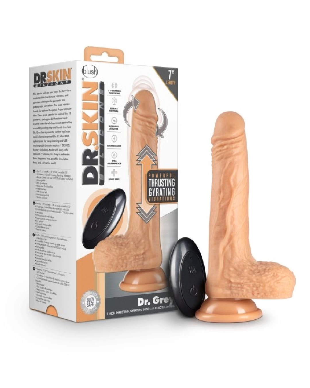 Blush Dr. Grey 7 Inch Thrusting, Rotating Silicone Dildo - Vanilla - Image 8