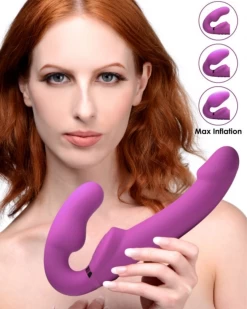 XR Brands Evoke Inflatable & Vibrating Silicone Strapless Strap-on Dildo - Purple