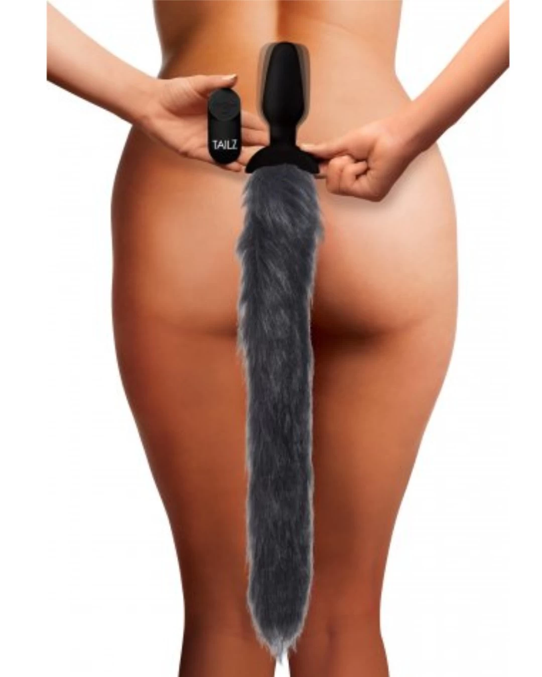 XR Brands Tailz Remote Control Vibrating Grey Fox Tail Anal Plug - Image 4