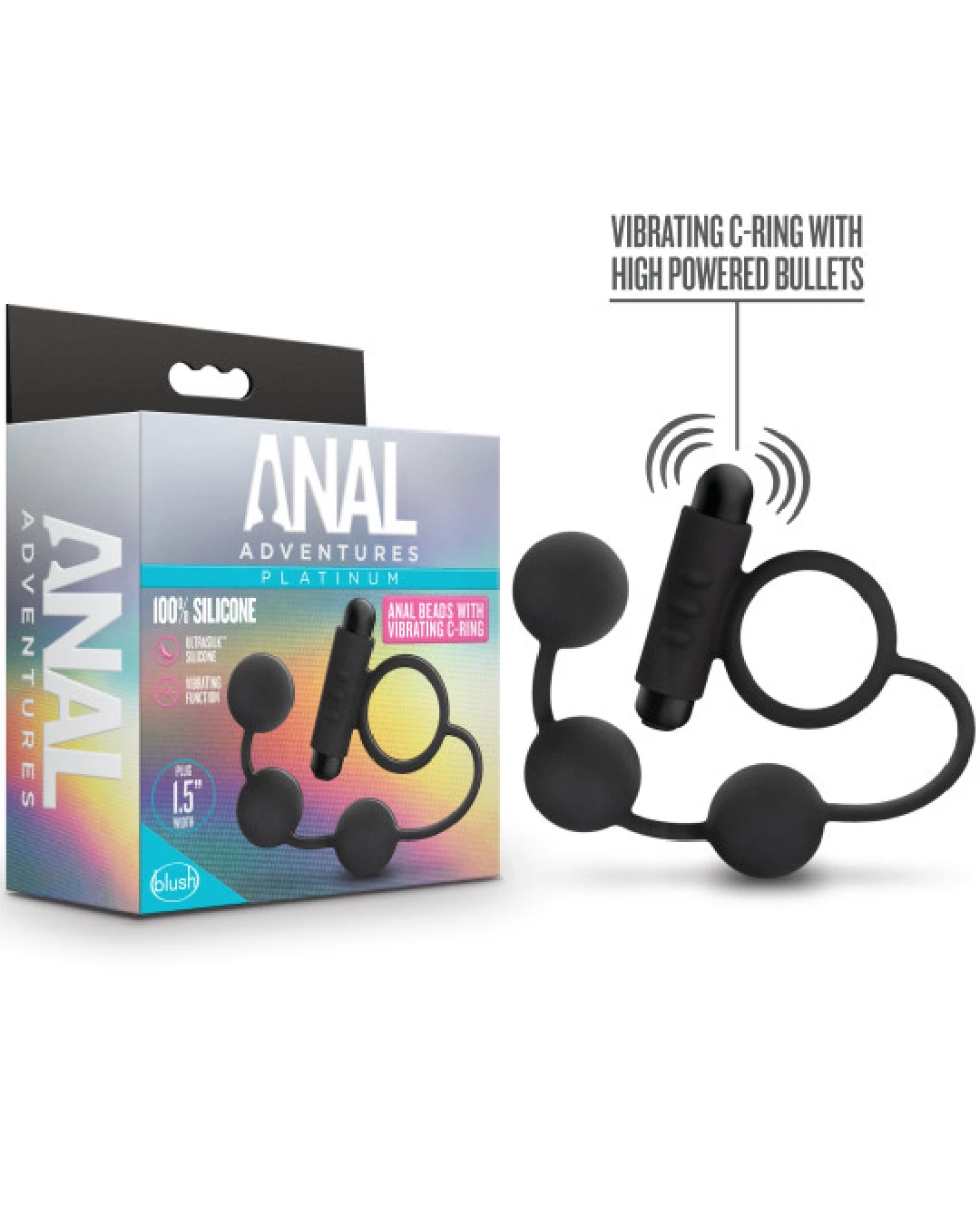Blush Anal Adventures Silicone Anal Beads With Vibrating Cock Ring - Image 2