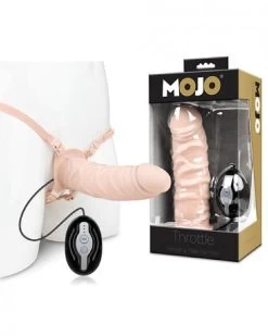 Mojo Ghia Vibrating Hollow Dildo Harness With Remote - Vanilla