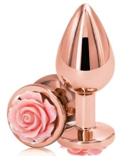 NS Novelties Rear Assets Rose Gold Metal Butt Plug With Pink Rose - Small