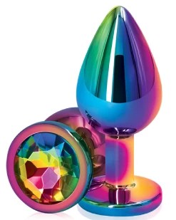 NS Novelties Rear Assets Multi Color Metal & Rainbow Gem Anal Plug - Medium