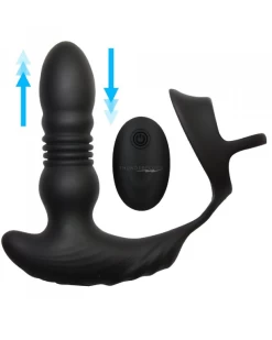 XR Brands Thunder Plugs Thrusting Silicone Anal Vibrator W/ Cock & Ball Strap