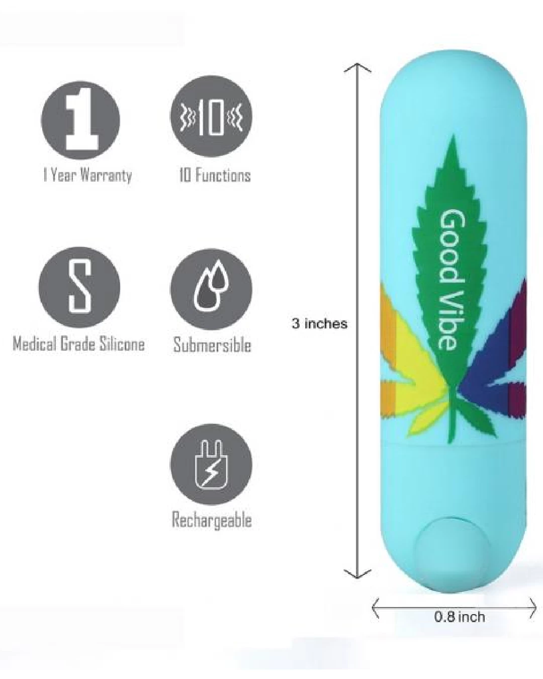 Jessi 420 Super Charged Teal Hemp Leaf Bullet Vibrator - Image 2