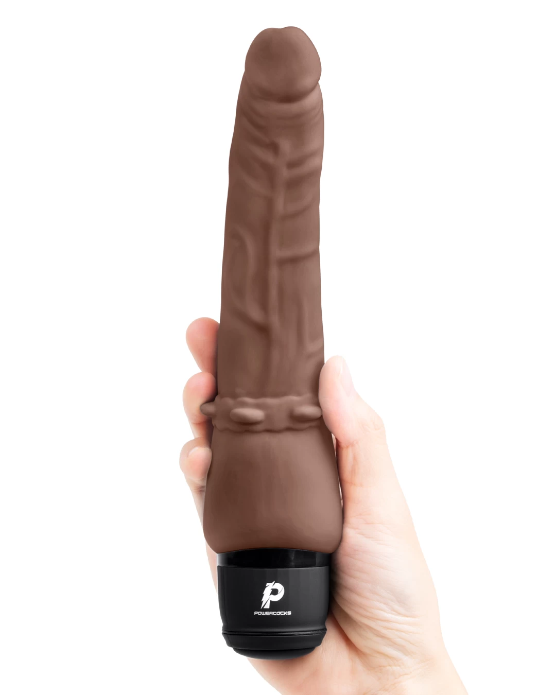 Powercocks Slim 7 Inch Realistic Vibrating Dildo - Chocolate - Image 2