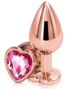 NS Novelties Rear Assets Rose Gold Metal & Pink Gem Heart Anal Plug - Medium
