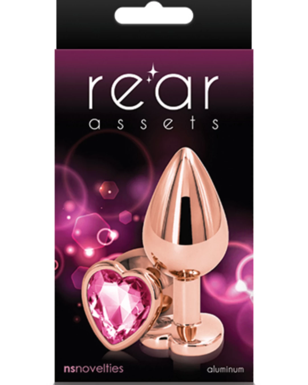 NS Novelties Rear Assets Rose Gold Metal & Pink Gem Heart Anal Plug - Medium - Image 2
