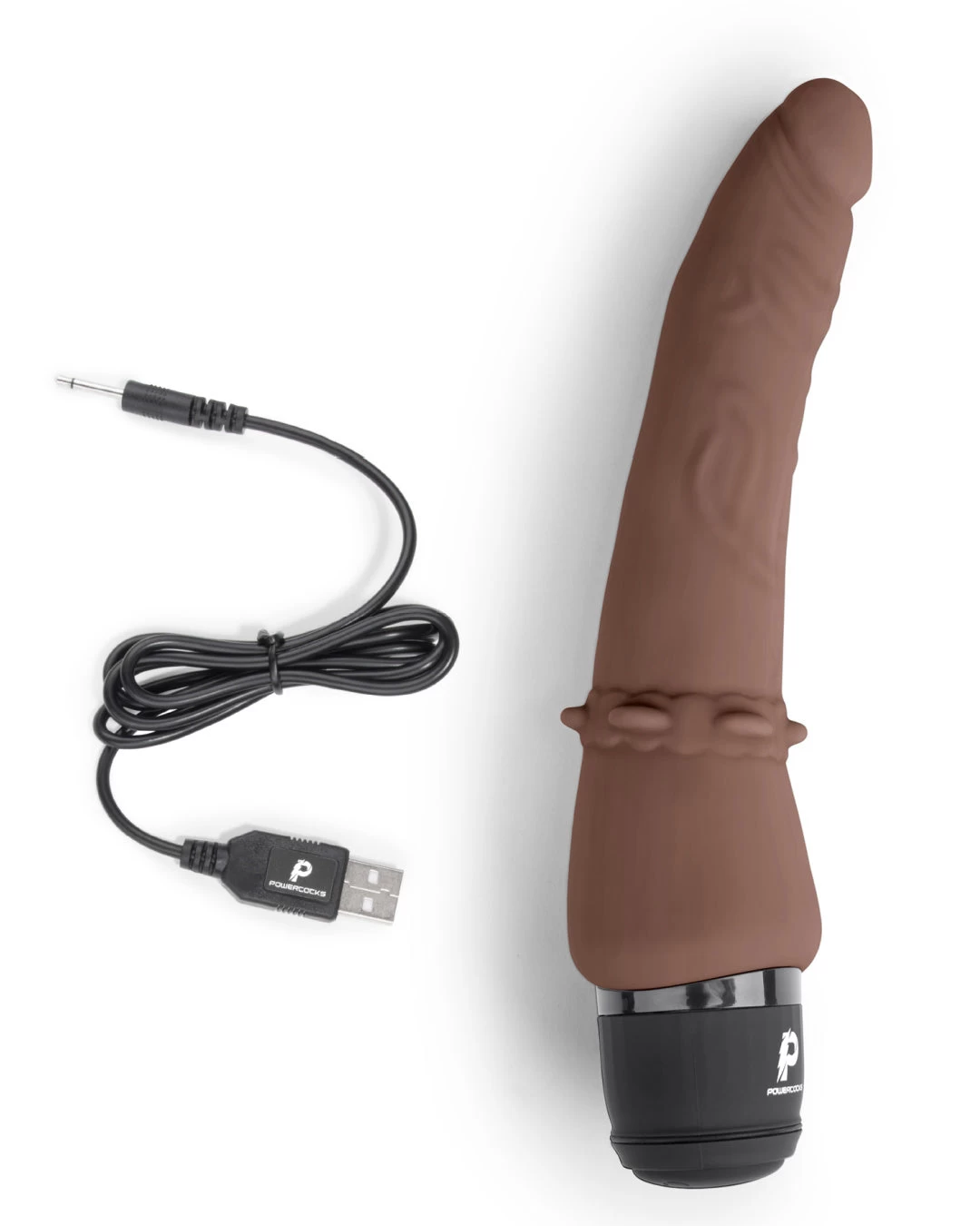 Powercocks Slim 7 Inch Realistic Vibrating Dildo - Chocolate - Image 4