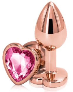 NS Novelties Rear Assets Rose Gold Metal & Pink Gem Heart Anal Plug - Small