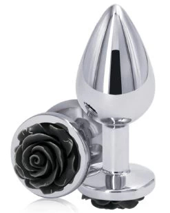 NS Novelties Rear Assets Black Rose Metal Anal Plug - Medium