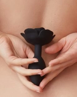 Open Roses Large Black Silicone Flower Butt Plug