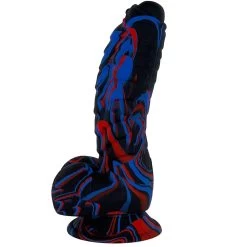 5" Fantasy-X Ribbed Dildo With Balls - Black, Red And Blue