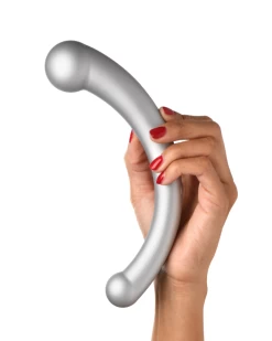 XR Brands Vibra Crescent Powerful Silicone Double Ended Vibrator - Silver
