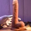 Peek A Boo Uncut Vibrating 8" Silicone Caramel Dildo