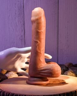 Peek A Boo Uncut Vibrating 8" Silicone Caramel Dildo