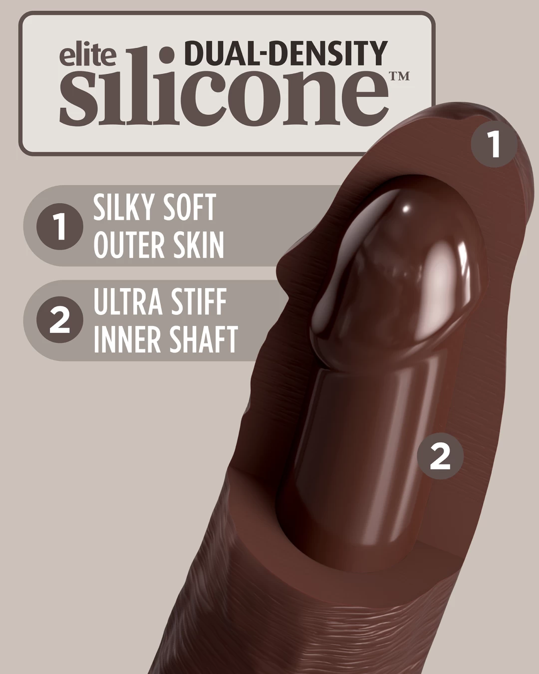 King Cock Elite 7" Vibrating Silicone Dual Density Dildo - Chocolate - Image 6