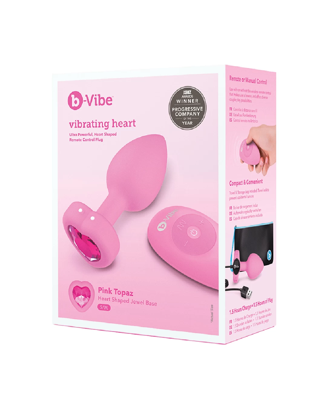 B-vibe Vibrating Heart Shaped Jewel Anal Plug S/M - Pink - Image 8