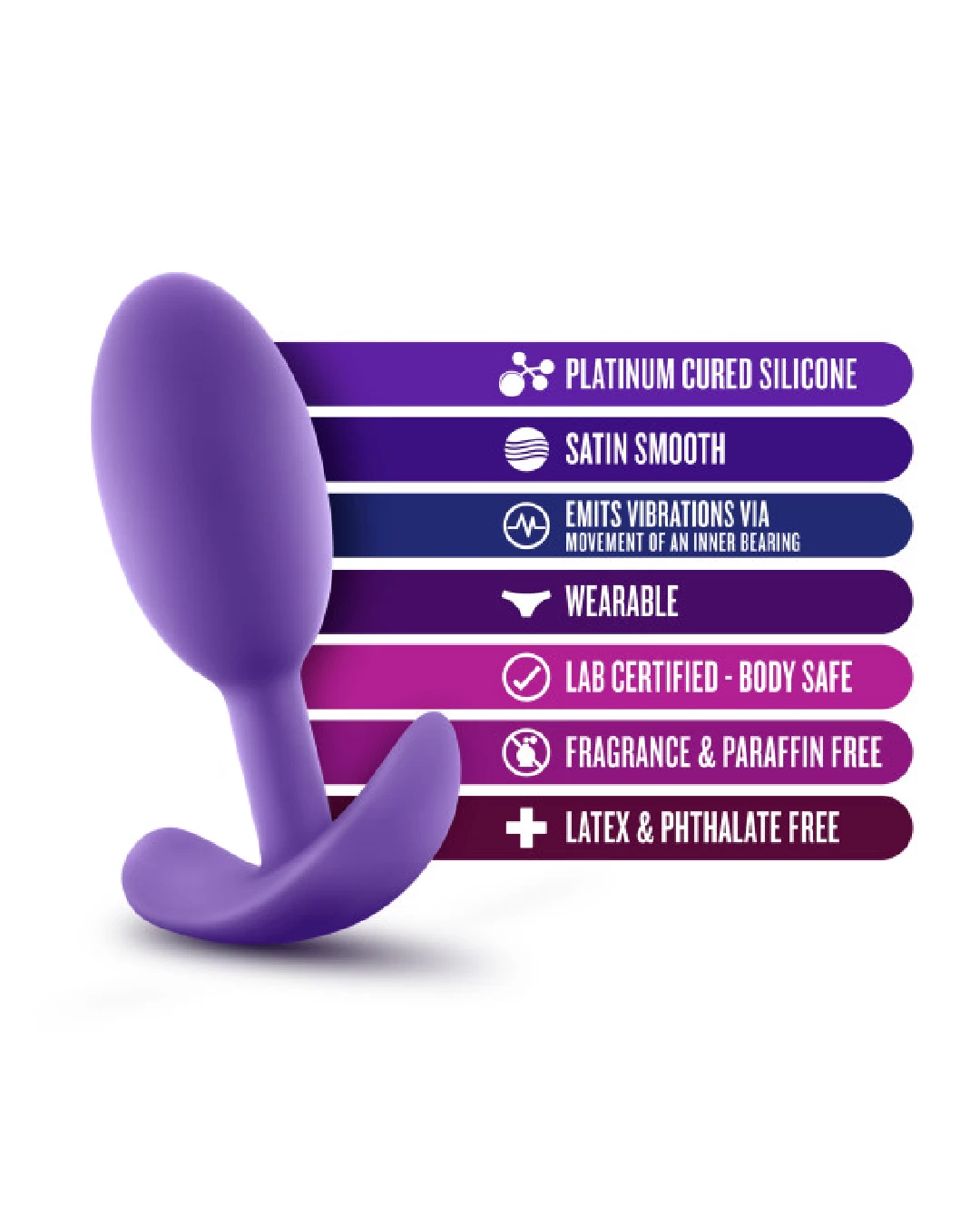 Blush Luxe Medium Wearable Silicone Vibra Slim Plug - Purple - Image 6