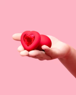 B-vibe Vibrating Heart Shaped Jewel Anal Plug M/L - Red