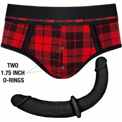 Duo Brief+ Harness And Double Trouble Dildo - Red Plaid